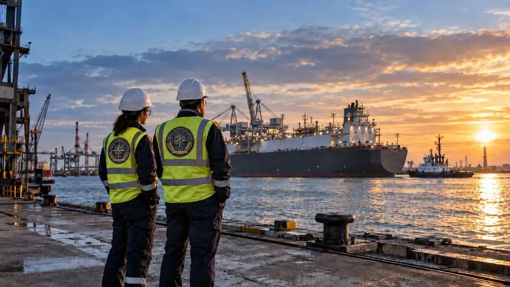 Maritime assurance professionals observing port and vessel operations